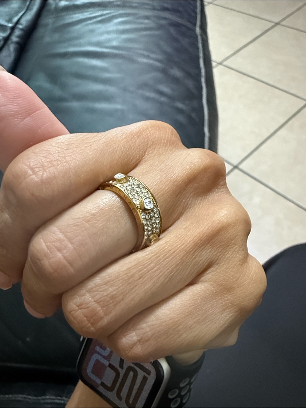 Michael Kors Gold Tone Crystal Pavé Bangle Ring